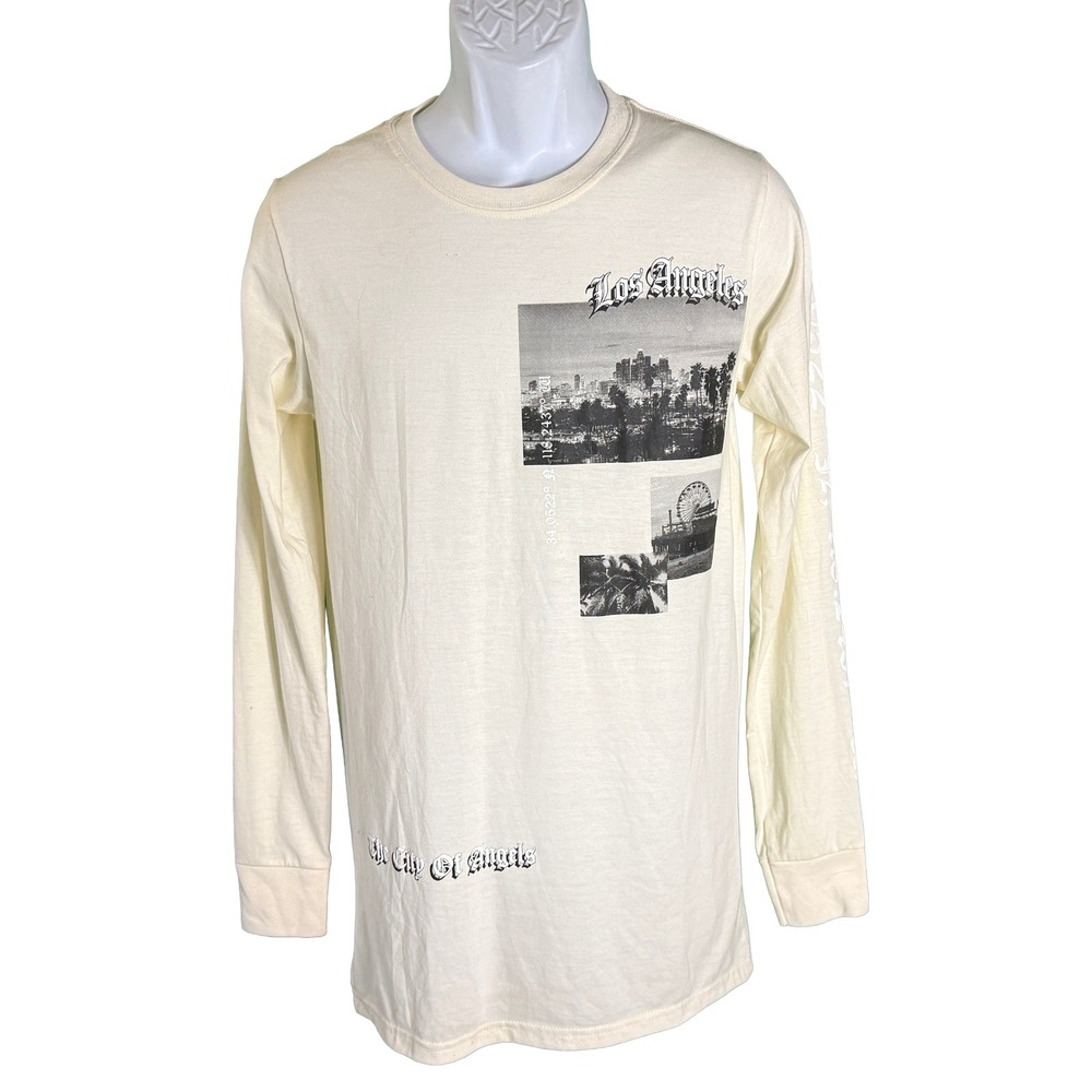 RGSTR Long Sleeve Shirt Mens Small Cream Los Angeles City Of Angels Graphic Tee